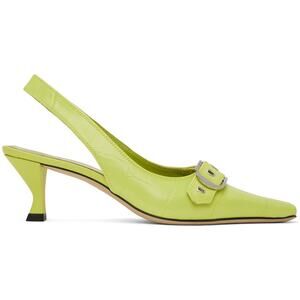 NWT‎ By Far Evita Green Apple Maxi Croco Nappa Leather Slingback Pump EU 37 US 7